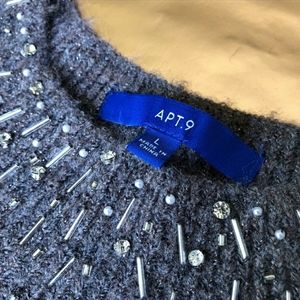 Large Apt 9 Embellished Crewneck Sweater GreyBrown